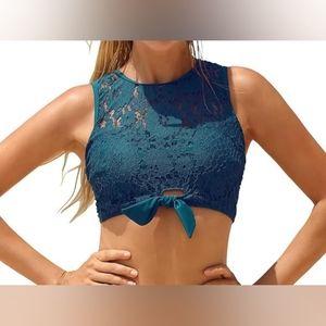 Tempt Me Teal Lace Tie Knot Front Bikini Top - Medium - NWT